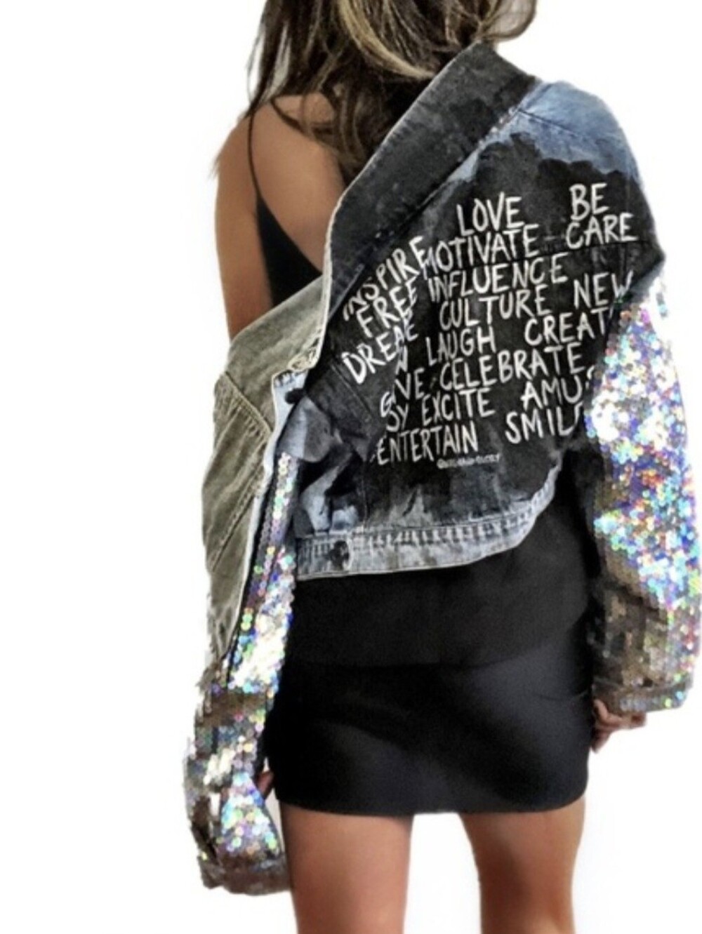 Wren + Glory Denim Jacket Sequin Resolution Crop Size S